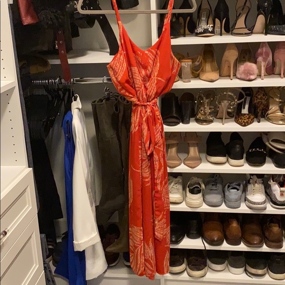 Floral red jumpsuit with wait tie - Picture 1 of 4